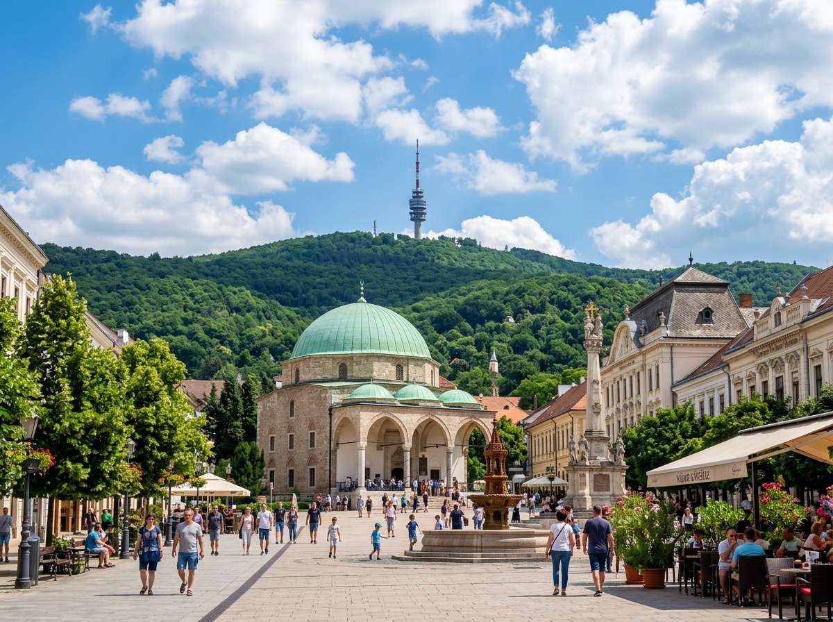 Pécs Széchenyi tér és a Dzsámi